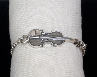 Silver violin bracelet, Violin bracelet, Zamak bracelet, Adjustable bracelet