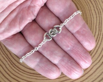Silver Belt Buckle Bracelet, Plated Zamak, Adjustable Chain