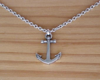 Silver Anchor Pendant Necklace, Zamak Amulet