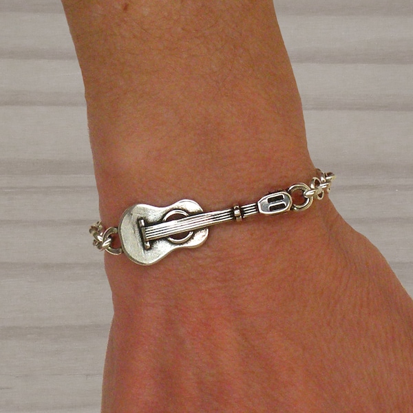 Silver guitar bracelet, Guitar bracelet, Zamak bracelet, Adjustable bracelet