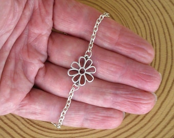 Tobillera de flor de plata, chapada en plata Zamak, ajustable