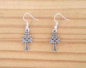 Silver Cross of Caravaca Earrings, Protective charm