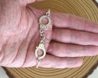 Silver Plated Handcuff Bracelet, Adjustable Chain