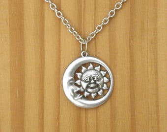 Silver Zamak Sun and Moon Pendant