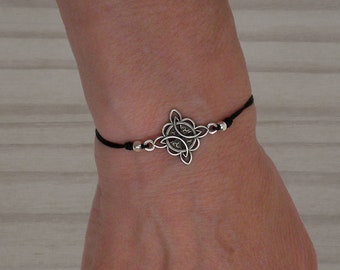 Pulsera con nudo de bruja, amuleto celta de plata, ajustable