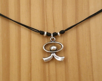 Silver Zamak Indalo Pendant, Nylon Cord Necklace