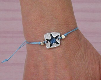 Pulsera de Estrella de Mar de Plata con Hilo Ajustable