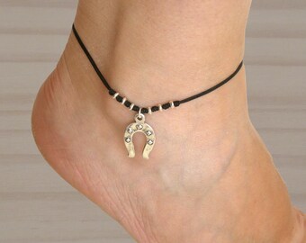 Tobillera de herradura plateada, hilo de nailon, ajustable