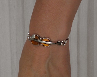Silver violin bracelet, Violin bracelet, Zamak bracelet, Adjustable bracelet