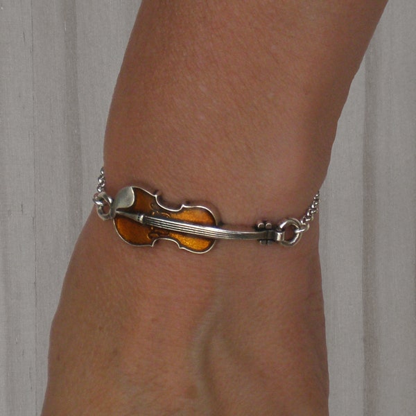 Silver violin bracelet, Violin bracelet, Zamak bracelet, Adjustable bracelet