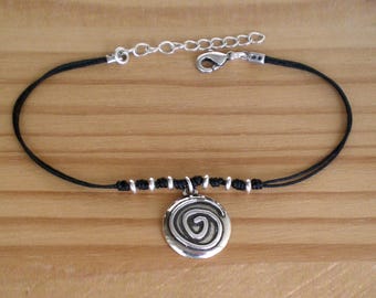 Tobillera de espiral de plata, ajustable con hilo