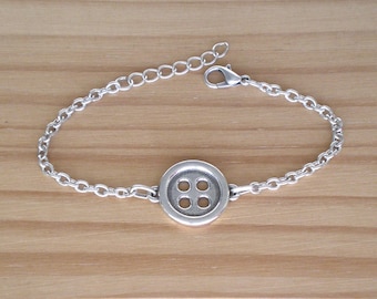 Pulsera de botón de plata, zamak bañado en plata de ley, dije ajustable