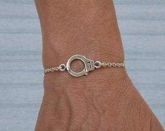 Silver Plated Zamak Handcuff Bracelet, Adjustable Chain