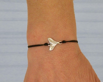 Pulsera de cola de ballena de plata con hilo ajustable