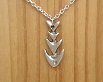 Silver Fish Bone Pendant Necklace, Zamak Jewelry