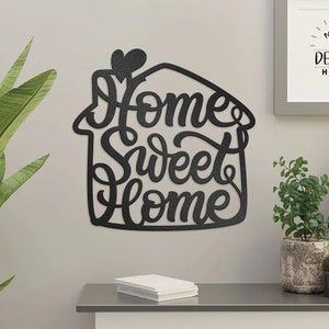 Placa de metal Home Sweet Home • Decoração de placa de aço inspiradora • Decoração de parede com citação emoldurada em casa • Afirmações penduradas na parede • Arte em parede interna
