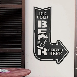Ice Cold Beer Served Here Metal Sign • Outdoor Party Steel Sign • Patio Bar Wall Decor • Sign For Party Lovers • Pub Wall Hanging Decoration