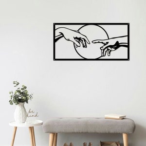 The Creation of Adam Steel Zeichen • Religiöse Metallwandkunst • Christlicher Glaube Wanddekor • Wandbehang Geschenke • Minimalistisches Weihnachtskunstwerk