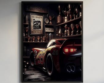 Lightning McQueen & Hudson Hornet Wall Art for Boys Room Decor
