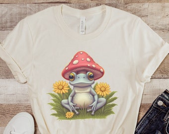 Frog with Mushroom Hat Shirt, Frog Mushroom Shirt, Mushroom Shirt, Cottagecore Shirt, Frog Shirt, Goblincore Shirt, Frog Lover Gift