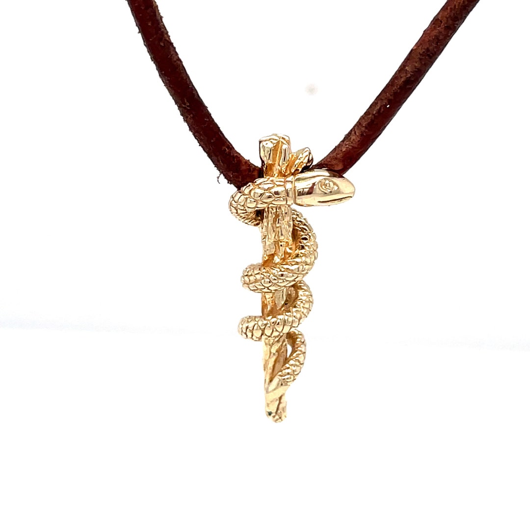 Solid Gold Medical Symbol Pendant Featuring the Staff of Esculapius Etsy