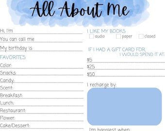 All About Me - Getting to Know You Form