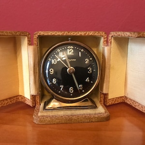 Bayard, French, Travel alarm clock with case, Art Deco Style, vintage