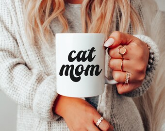 Taza de café blanco de mamá gato, taza de mamá gato de 11 oz o 15 oz, regalo amante de los gatos, gatos de amor, blanco y negro