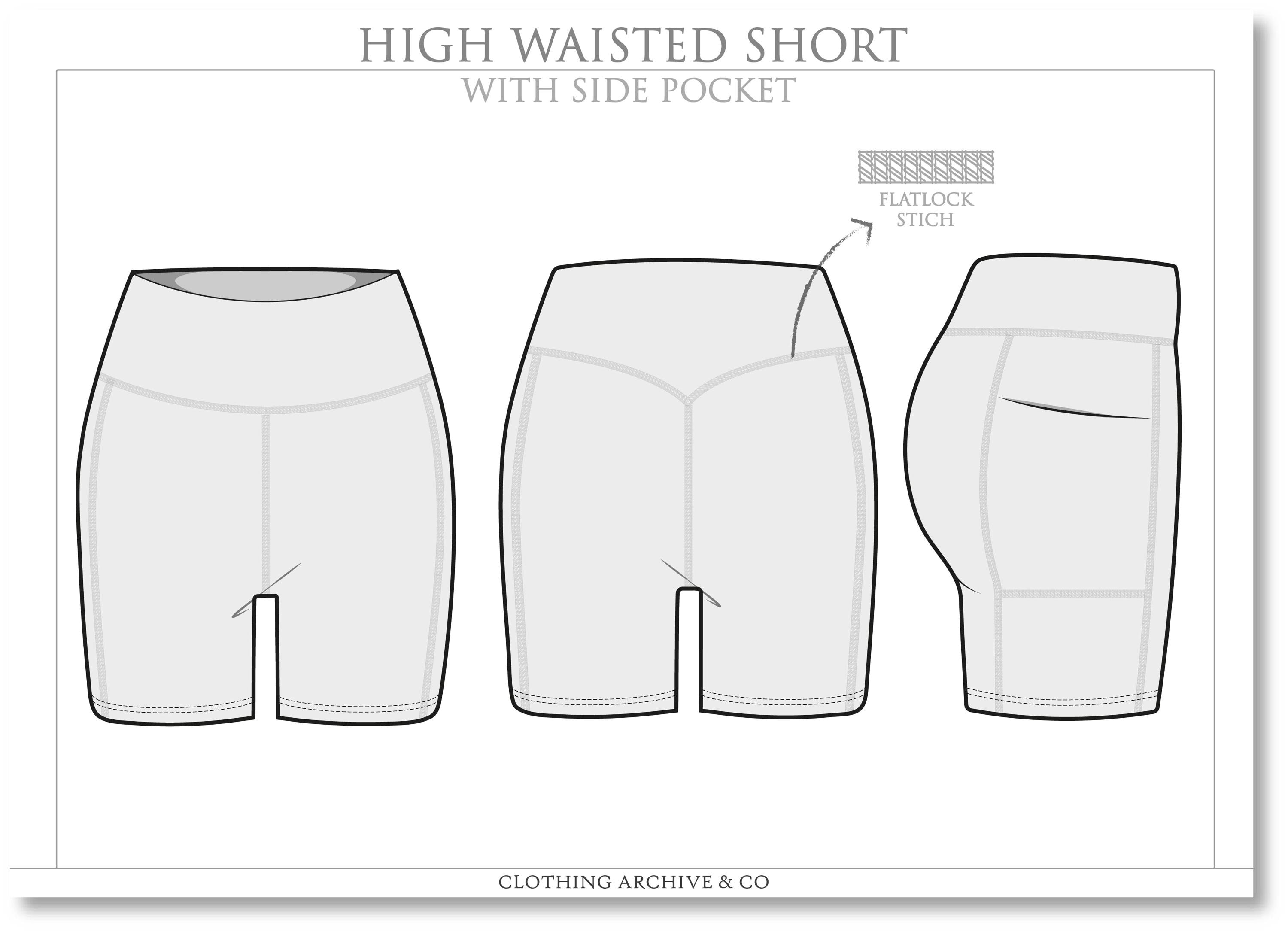 High-waisted Sports Short With Side Pocket Technical Drawing