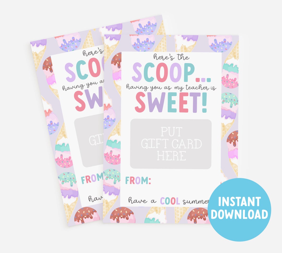 Teacher Appreciation Gift Ice Cream Gift Card Teacher Thank Etsy