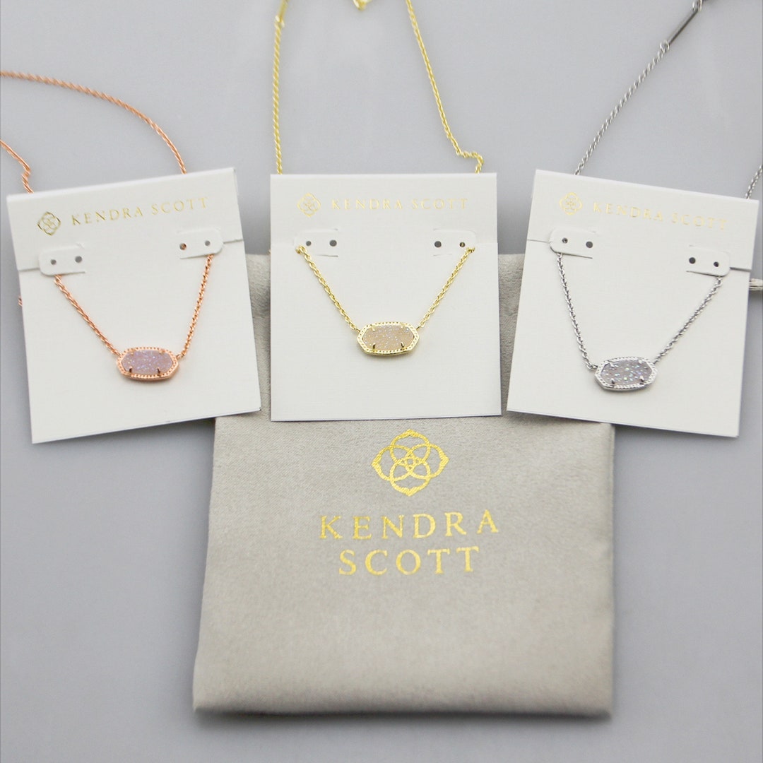 Kendra Scott Iridescent Drusy Elisa 14k Gold Plated Pendant Necklace, Natural Agate Inlay, Necklace For Her, Christmas Gift