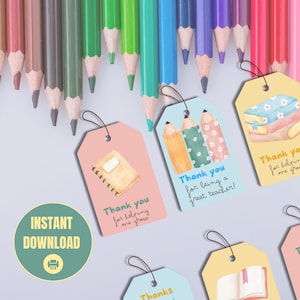 Etiqueta de regalo de agradecimiento para maestros, imprimible, para el personal docente de la escuela, regalo de despedida, agradecimiento, regalos de fin de año y verano.