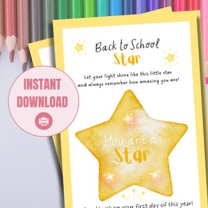 Back to SCHOOL Pocket Star Printable Card for Child | Anxious Child, Transition GIFT | Positive Affirmation Tag  | Cuddle Card