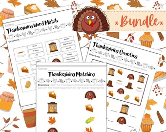 Early Educational Thanksgiving Worksheets Bundle, Holiday activities, Homeschooling worksheets, Early Learning holiday worksheet activities