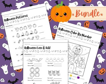 Early Educational Halloween Worksheets Bundle, Holiday activities, Homeschooling worksheets, Early Learning preschool counting practice