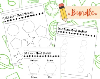 Early Educational Shapes Bundle, Homeschooling shapes practice worksheets, Early Learning preschool shapes activities