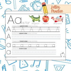 Hojas de trabajo para el aprendizaje temprano del alfabeto, práctica de letras, de la A a la Z, hojas de trabajo del alfabeto para la educación en el hogar, práctica del alfabeto preescolar
