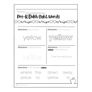 Pre-K Dolch Sight Word worksheets; pre-k curriculum, sight word practice, learn to read worksheets, early education, supplemental learning