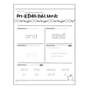 Pre-K Dolch Sight Word worksheets; pre-k curriculum, sight word practice, learn to read worksheets, early education, supplemental learning