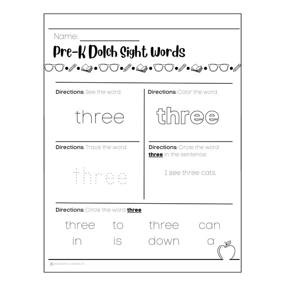 40 Pre-k Dolch Sight Word worksheets; pre-k curriculum, sight word practice, reading worksheets, early education, supplemental learning
