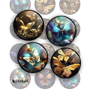 Fantasy Butterflies Printable Circle Images for Scrapbooking, Pendants, Cabochons, Bottle Caps Digital Collage Sheets