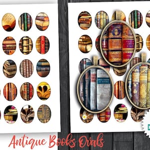 Antique Books Oval Printables 13x18mm 18x25mm 22x30mm 30x40mm Digital Collage Sheets for Jewelry Making Pendants Cabochons