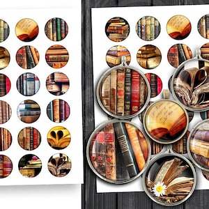 Antique Books 20mm 25mm 30mm 1 inch 1.5 inch Printable images for Jewelry Making BottleCaps Cabochons - Door Knobs Digital Collage Sheets
