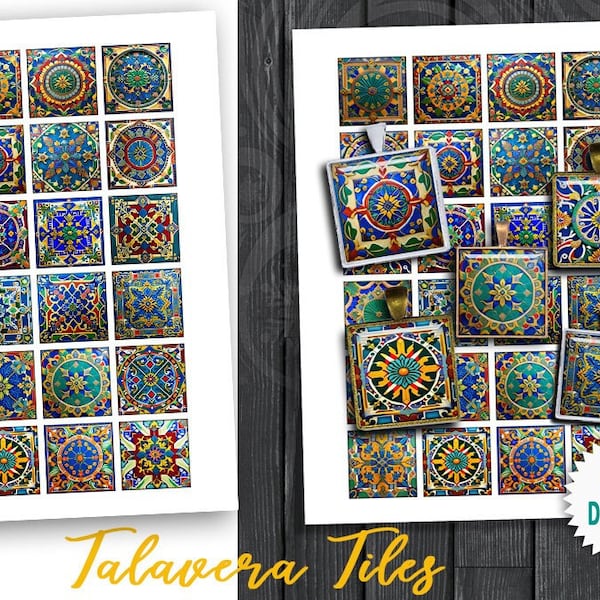 Talavera tiles 1x1 inch 1.5x1.5 inch printable square images for Jewelry Making, Scrapbooking, Pendants,Magnets Printable Inchies