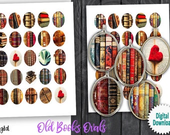 Old Books Oval Printables 13x18mm 18x25mm 22x30mm 30x40mm Digital Collage Sheets for Jewelry Making Pendants Cabochons