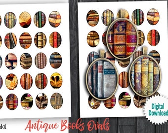 Antique Books Oval Printables 13x18mm 18x25mm 22x30mm 30x40mm Digital Collage Sheets for Jewelry Making Pendants Cabochons