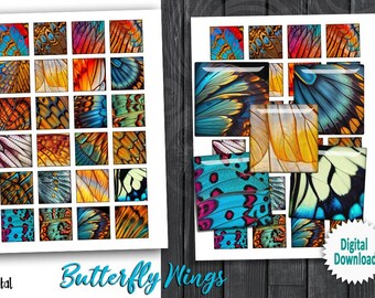 Butterfly Wings 0.75x0.83"  1x1" 1.5x1.5" Printable square images for Scrapbooking Scrabble tiles Pendants Digital collage sheets