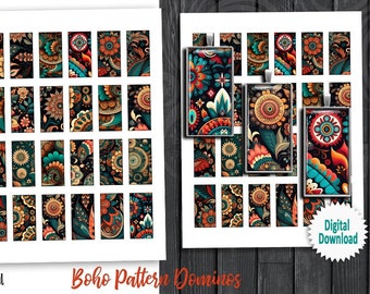 Printable rectangle Boho Patterns 0.75 x 1.5 inch 1x2 inch Digital images for jewelry making Pendants Earrings Digital Collage sheet