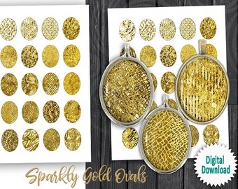 Sparkly Gold Oval Printables 13x18mm 18x25mm 22x30mm 30x40mm Digital Collage Sheets for Jewelry Making Pendants Cabochons