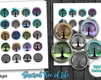 Heiliger Baum des Lebens 20mm 25mm 1inch 30mm 1.5inch druckbare digitale Collage Sheets für Scrapbooking, Cabochons, Kronkorken, Anhänger